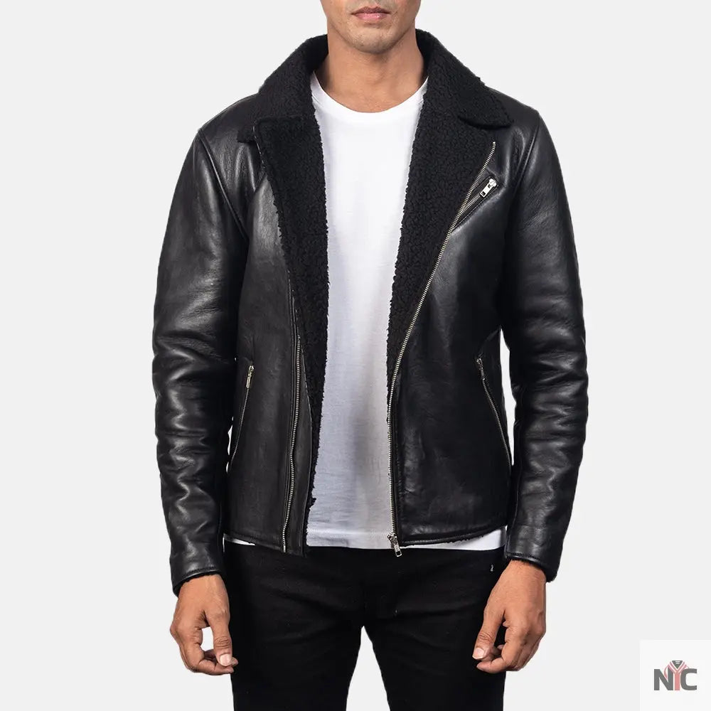 Alberto Shearling Black Leather Jacket NYC Jackets
