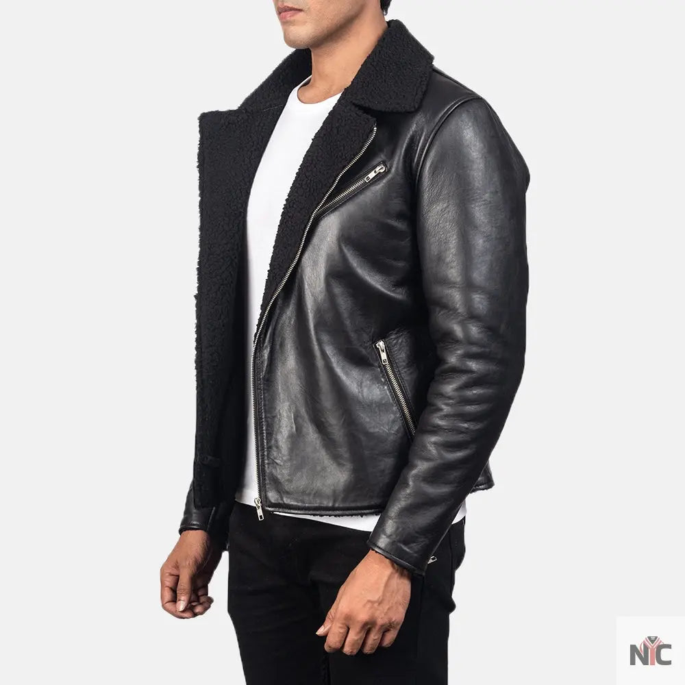 Alberto Shearling Black Leather Jacket NYC Jackets