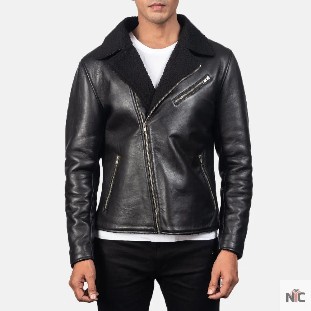 Alberto Shearling Black Leather Jacket NYC Jackets