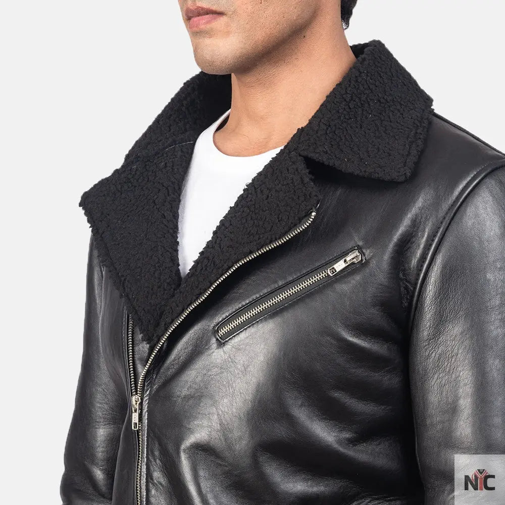 Alberto Shearling Black Leather Jacket NYC Jackets