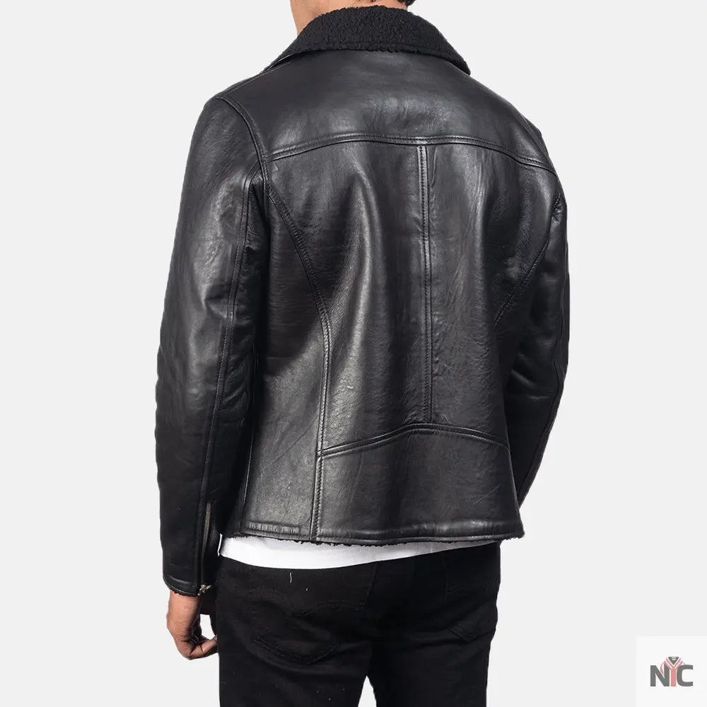 Alberto Shearling Black Leather Jacket NYC Jackets