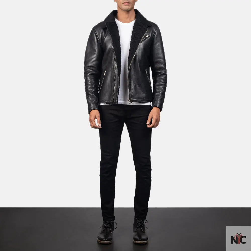 Alberto Shearling Black Leather Jacket NYC Jackets