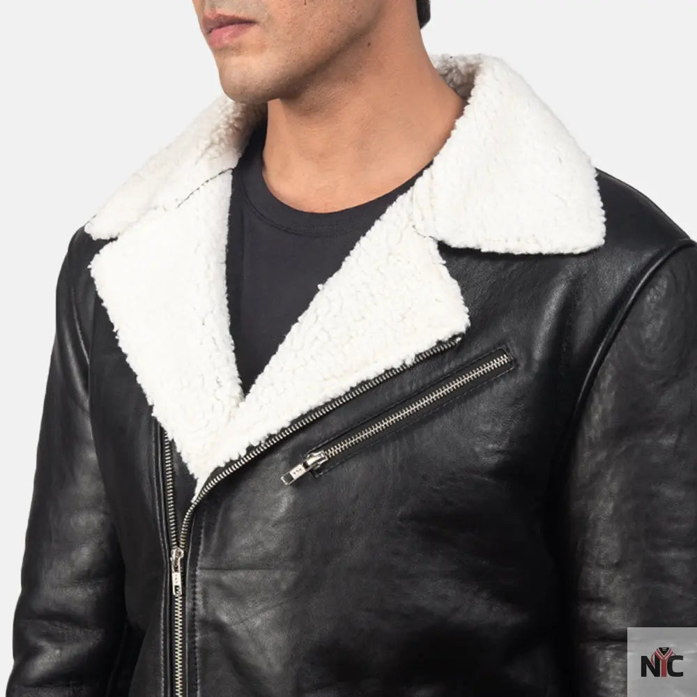 Alberto White Shearling Black Leather Jacket NYC Jackets