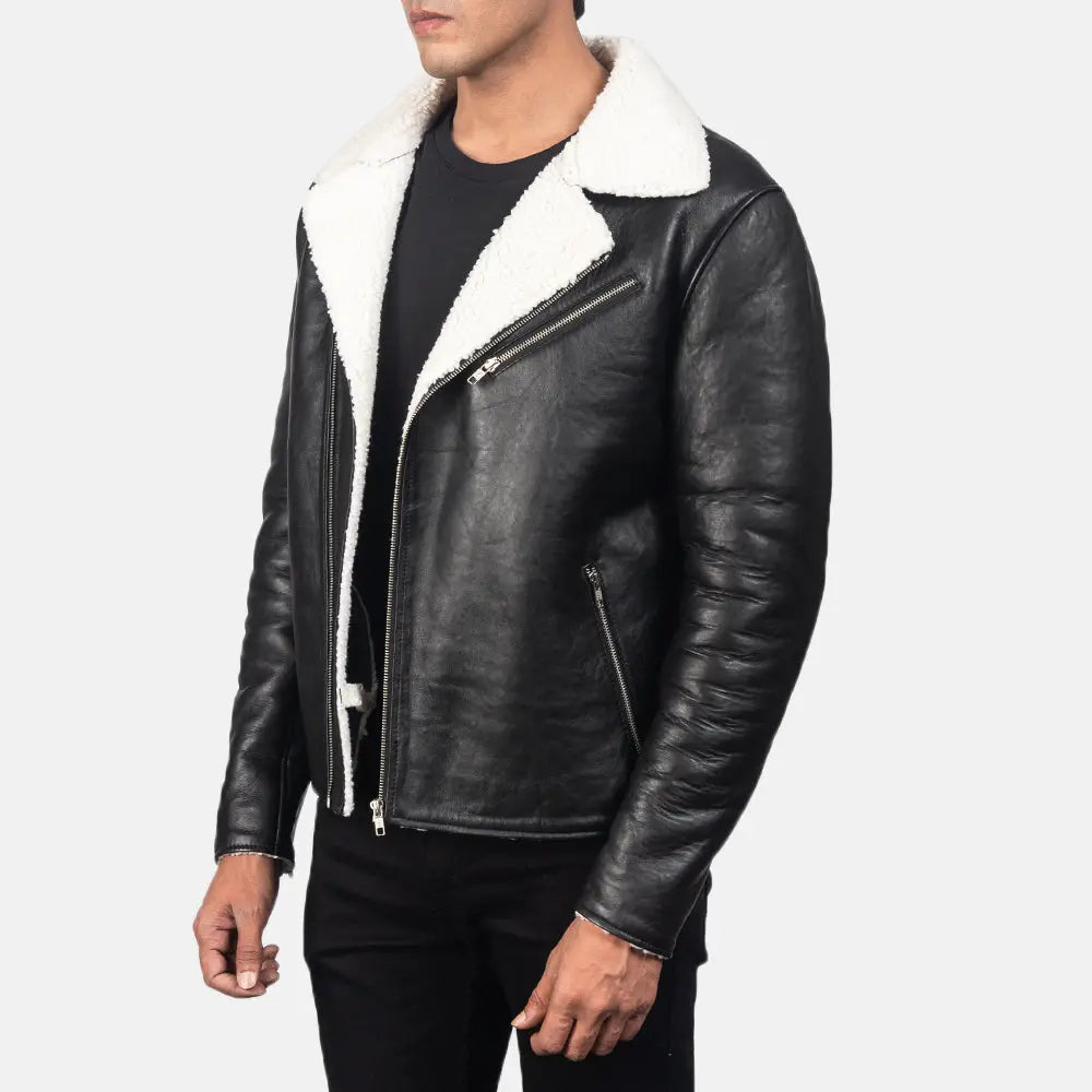 Alberto White Shearling Black Leather Jacket NYC Jackets