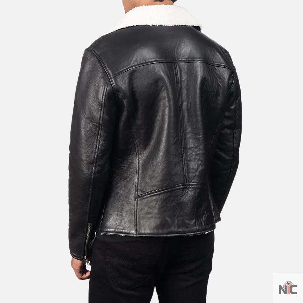 Alberto White Shearling Black Leather Jacket NYC Jackets