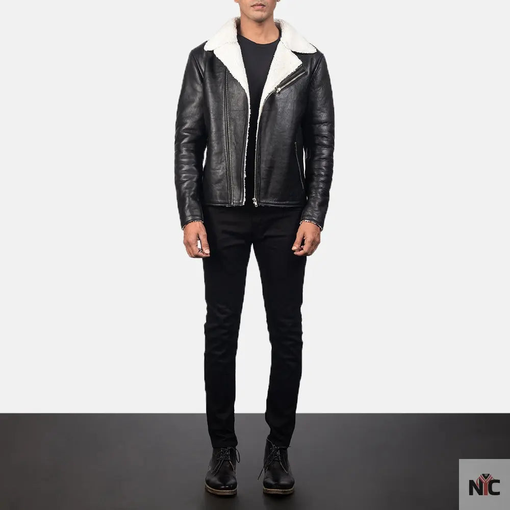 Alberto White Shearling Black Leather Jacket NYC Jackets