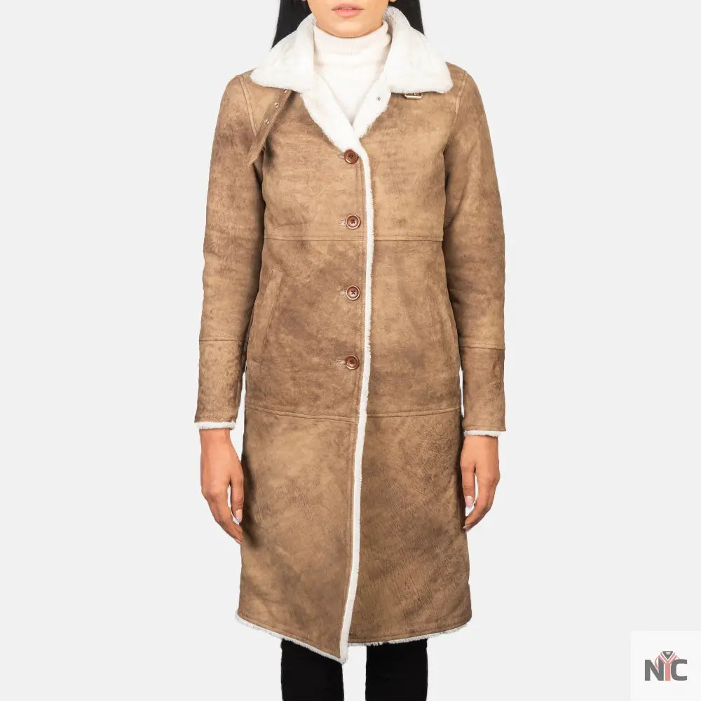 Alina Shearling Brown Leather Coat NYC Jackets