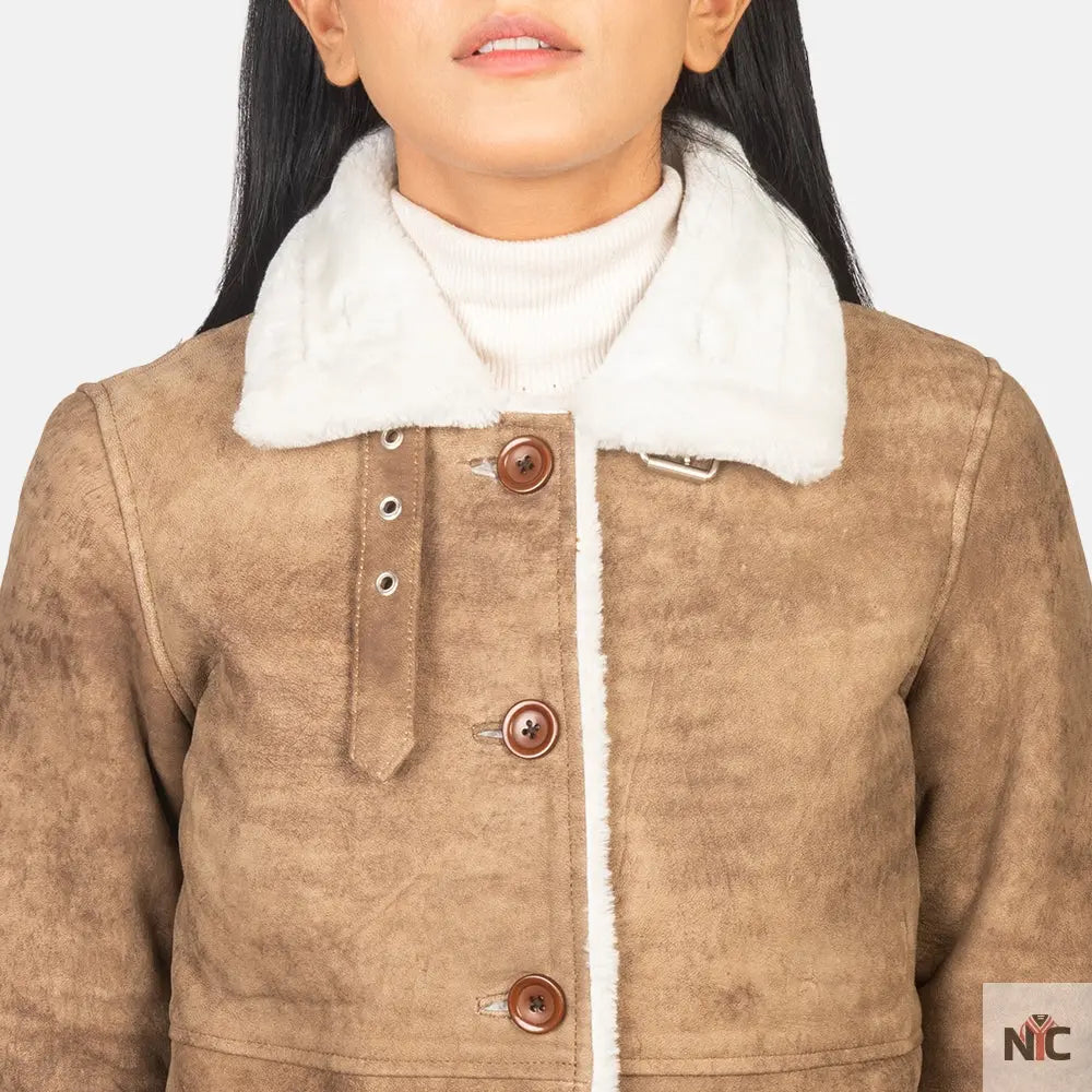 Alina Shearling Brown Leather Coat NYC Jackets
