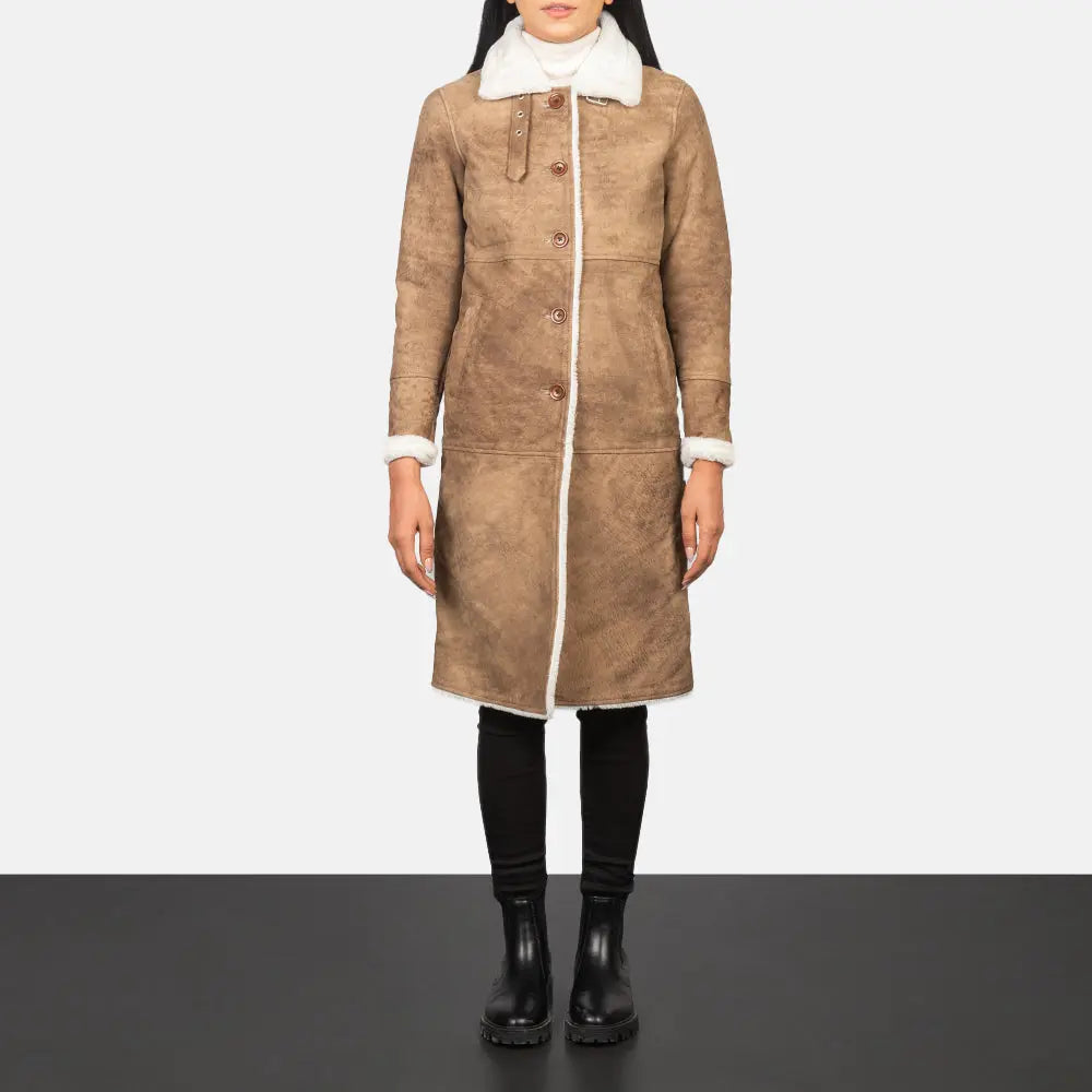 Alina Shearling Brown Leather Coat NYC Jackets