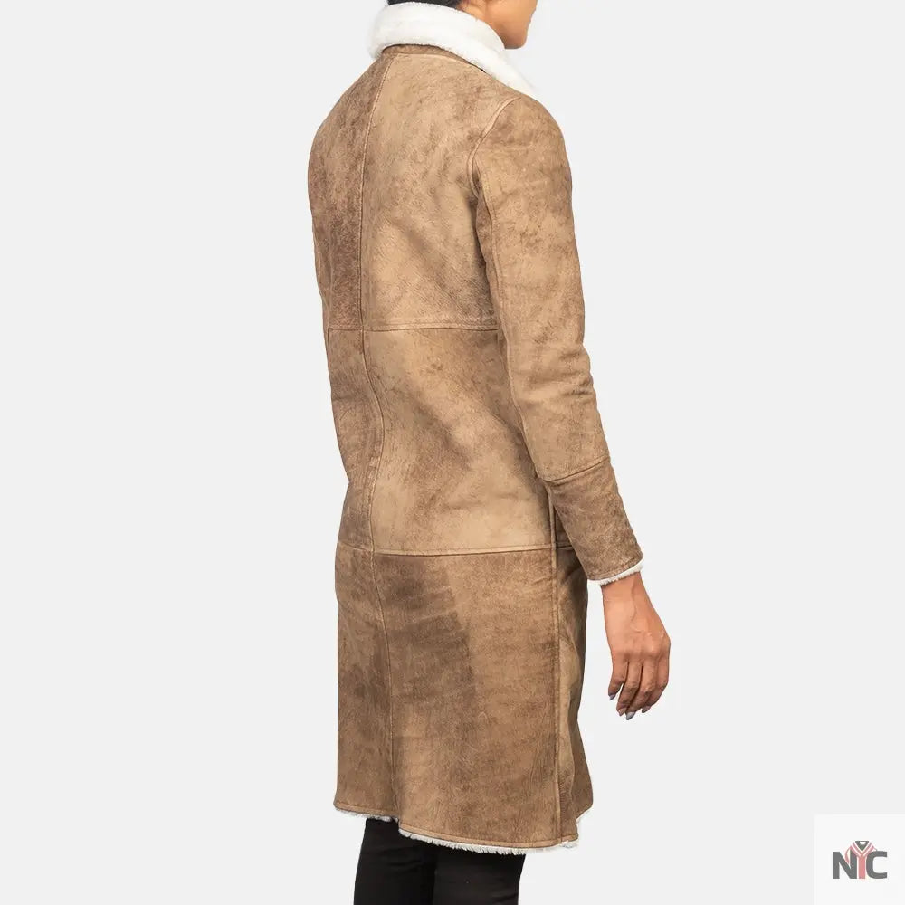 Alina Shearling Brown Leather Coat NYC Jackets