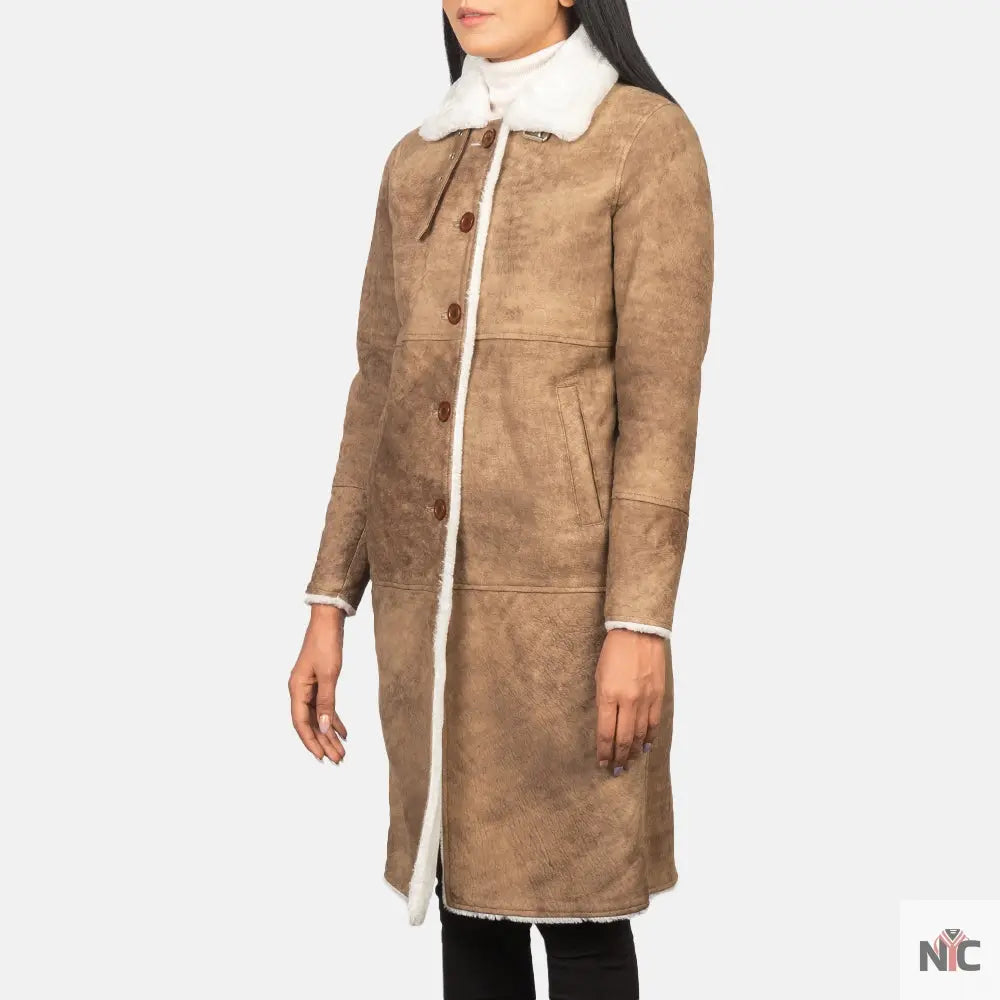 Alina Shearling Brown Leather Coat NYC Jackets