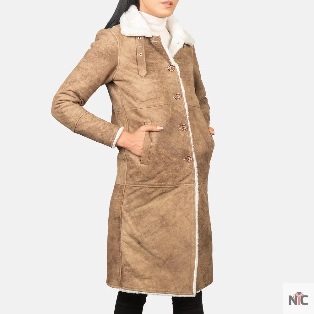 Alina Shearling Brown Leather Coat NYC Jackets