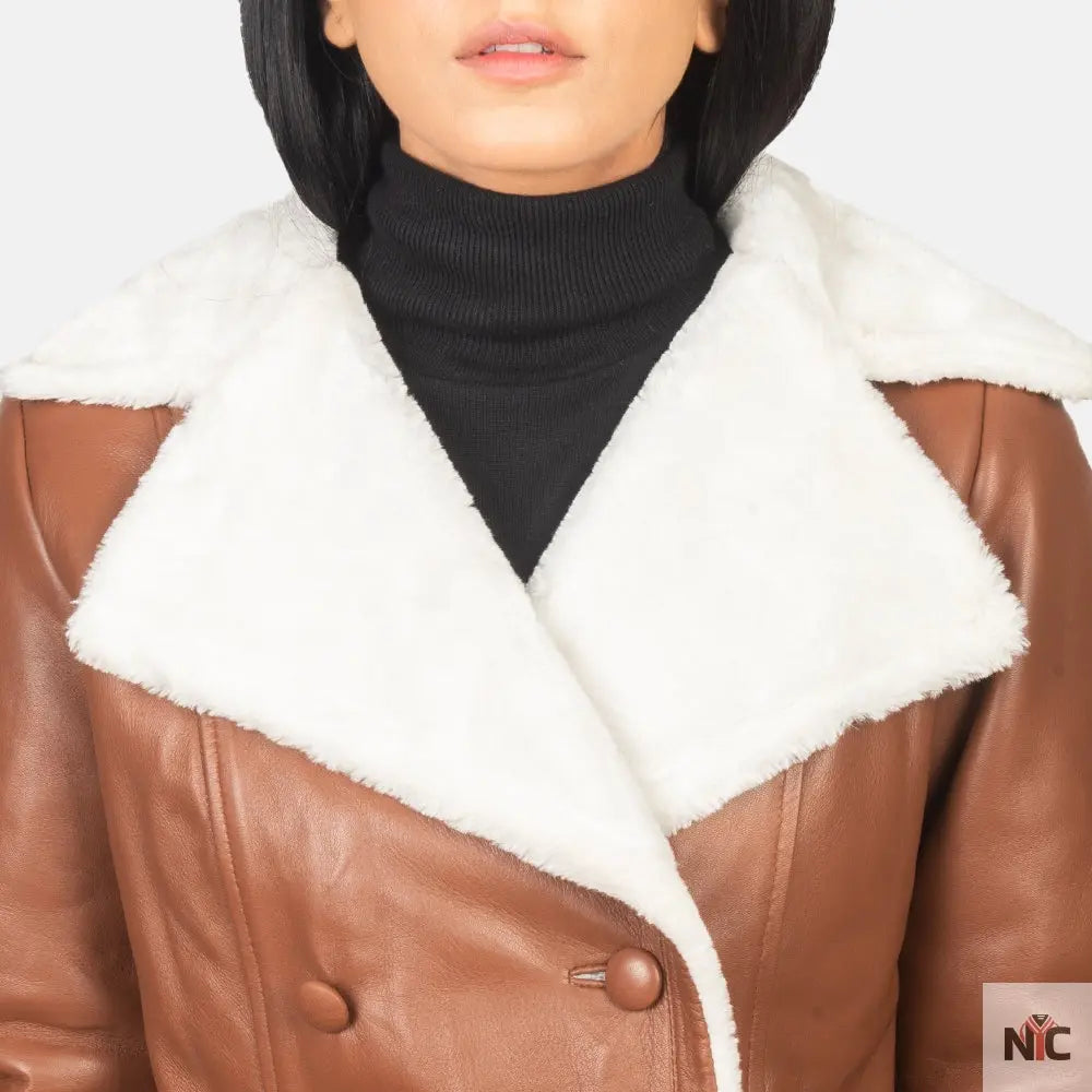 Amie Brown Double Breasted Shearling Coat NYC Jackets