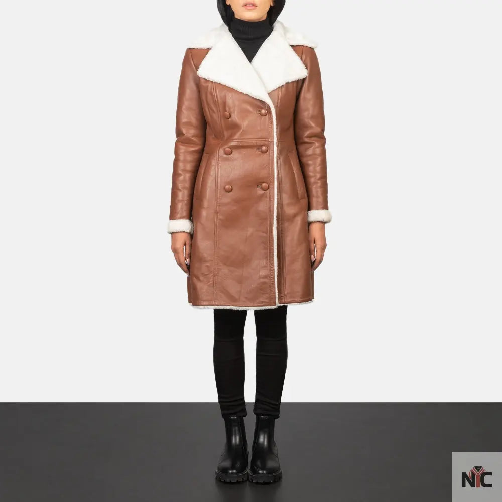 Amie Brown Double Breasted Shearling Coat NYC Jackets