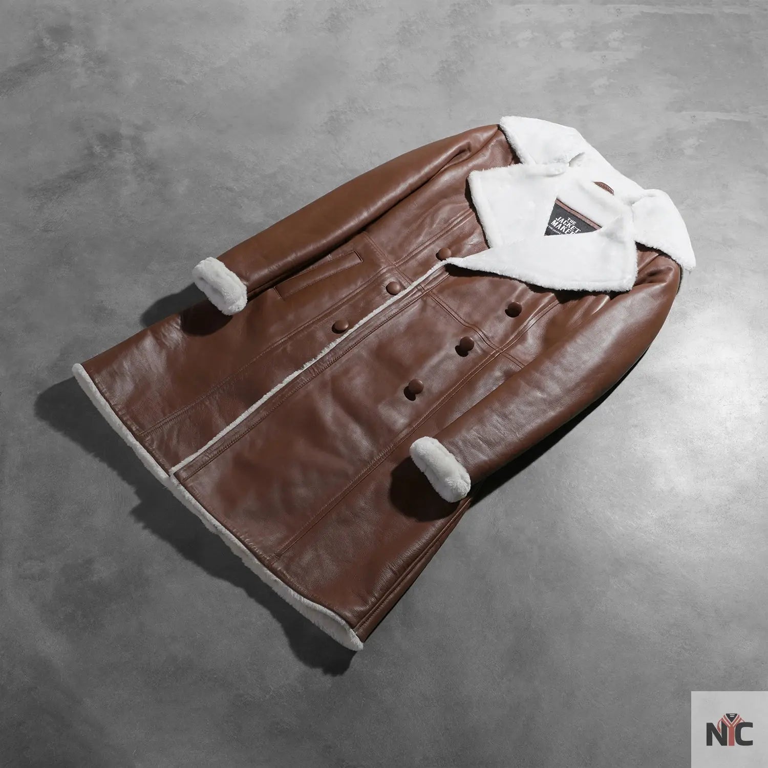 Amie Brown Double Breasted Shearling Coat NYC Jackets