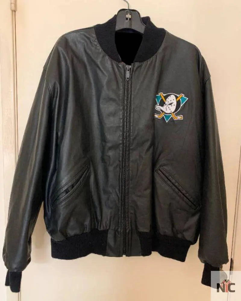 Anaheim Mighty Ducks NHL Black Leather Jacket NYC Jackets
