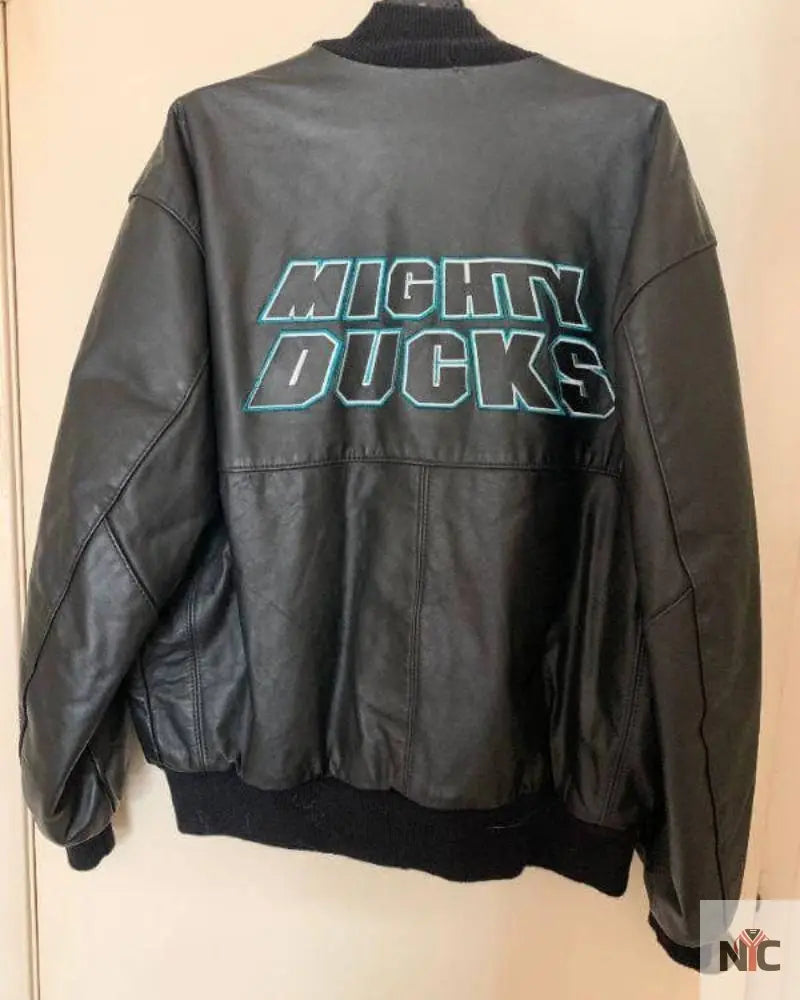 Anaheim Mighty Ducks NHL Black Leather Jacket NYC Jackets