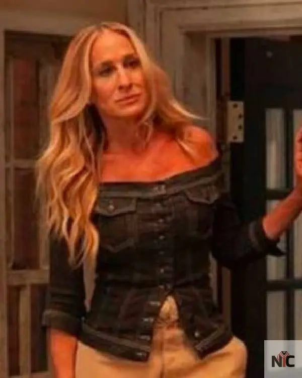 And Just Like That Sarah Jessica Parker Denim Off The Shoulders Top NYC Jackets