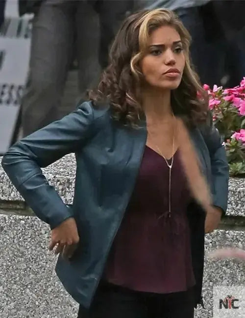 Arrow Season 4 Ciara Renée Blue Leather Jacket NYC Jackets