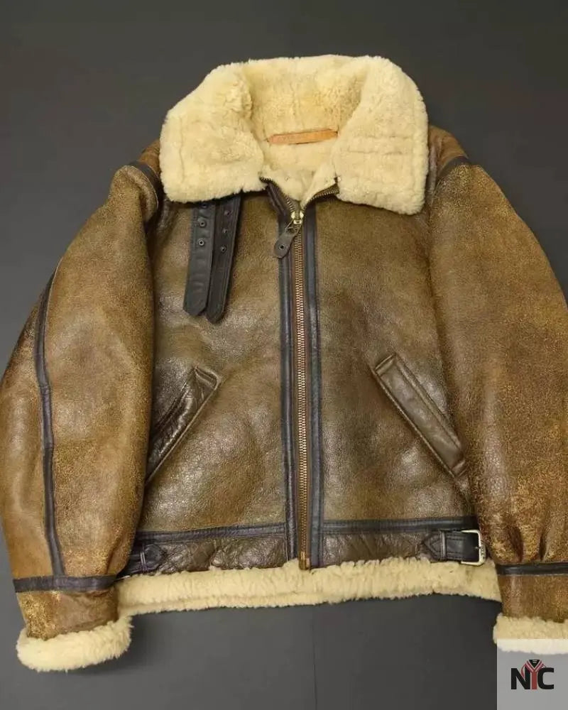 Avirex B-3 Brown Shearling Leather Flight Jacket NYC Jackets