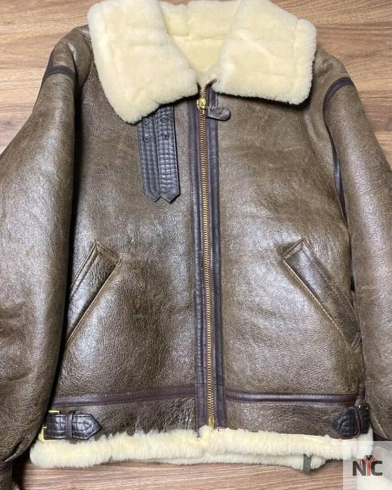 Avirex B-3 Mouton Brown Leather Flight Bomber Jacket NYC Jackets