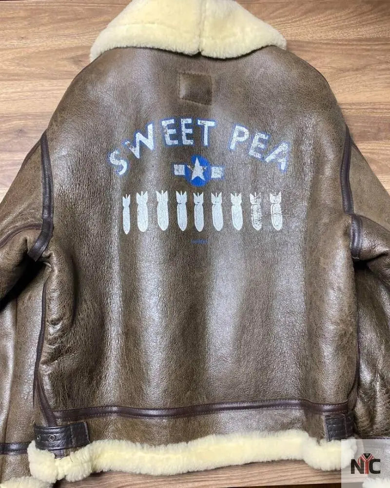 Avirex B-3 Mouton Brown Leather Flight Bomber Jacket NYC Jackets