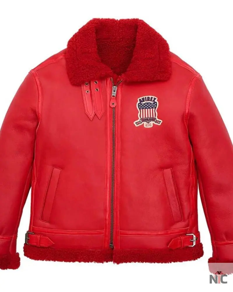 Avirex B3 Bomber Red Shearling Leather Jacket NYC Jackets