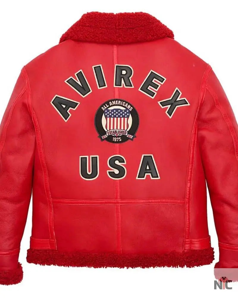 Avirex B3 Bomber Red Shearling Leather Jacket NYC Jackets