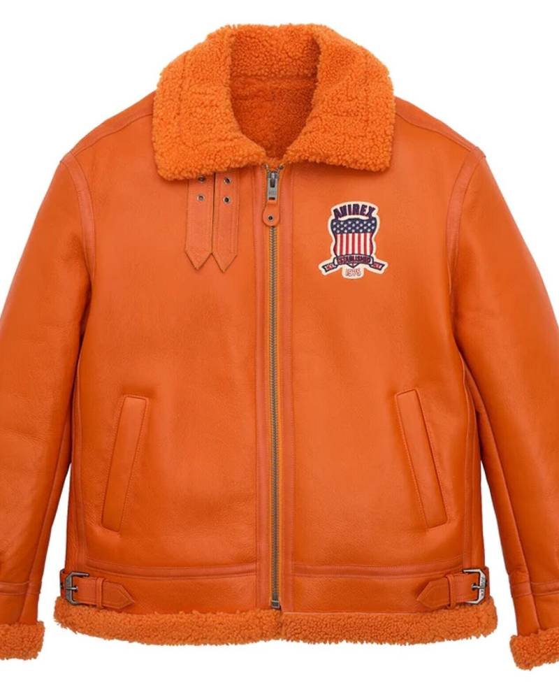 Avirex Icon B3 Shearling Orange Leather Bomber Jacket NYC Jackets
