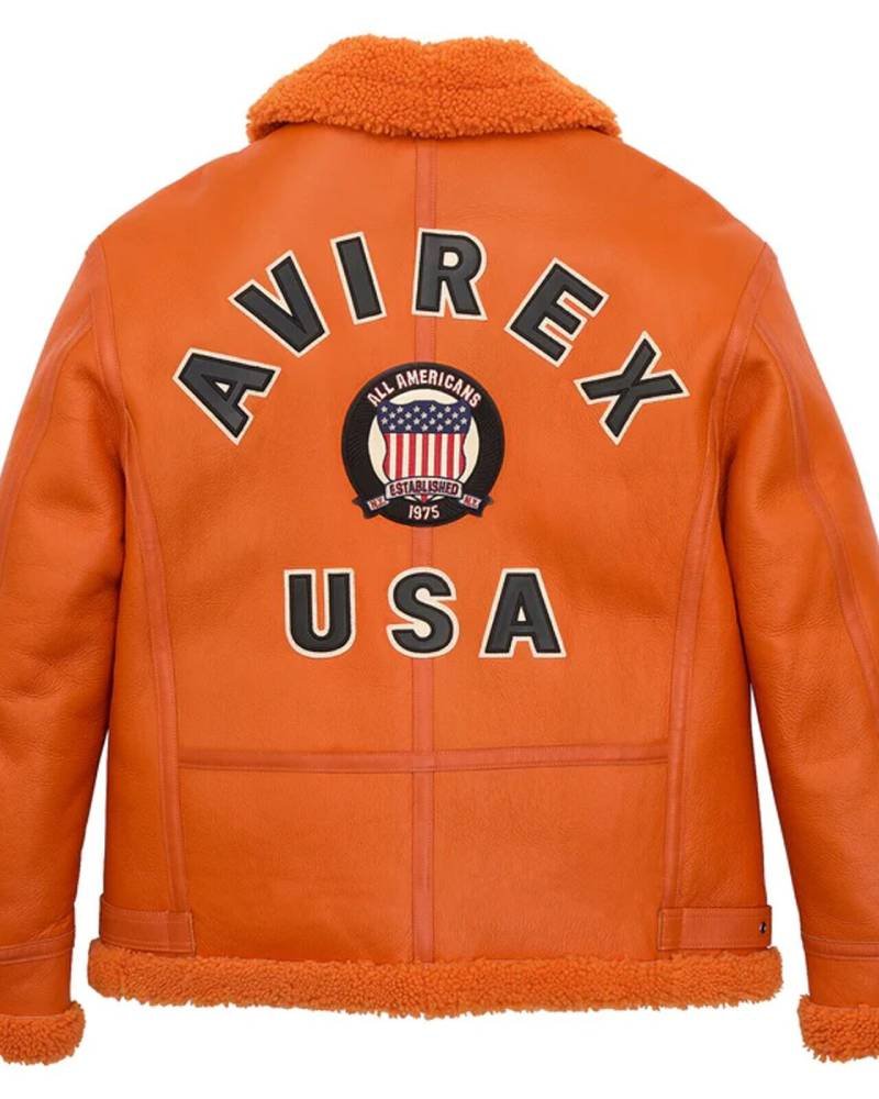 Avirex Icon B3 Shearling Orange Leather Bomber Jacket NYC Jackets