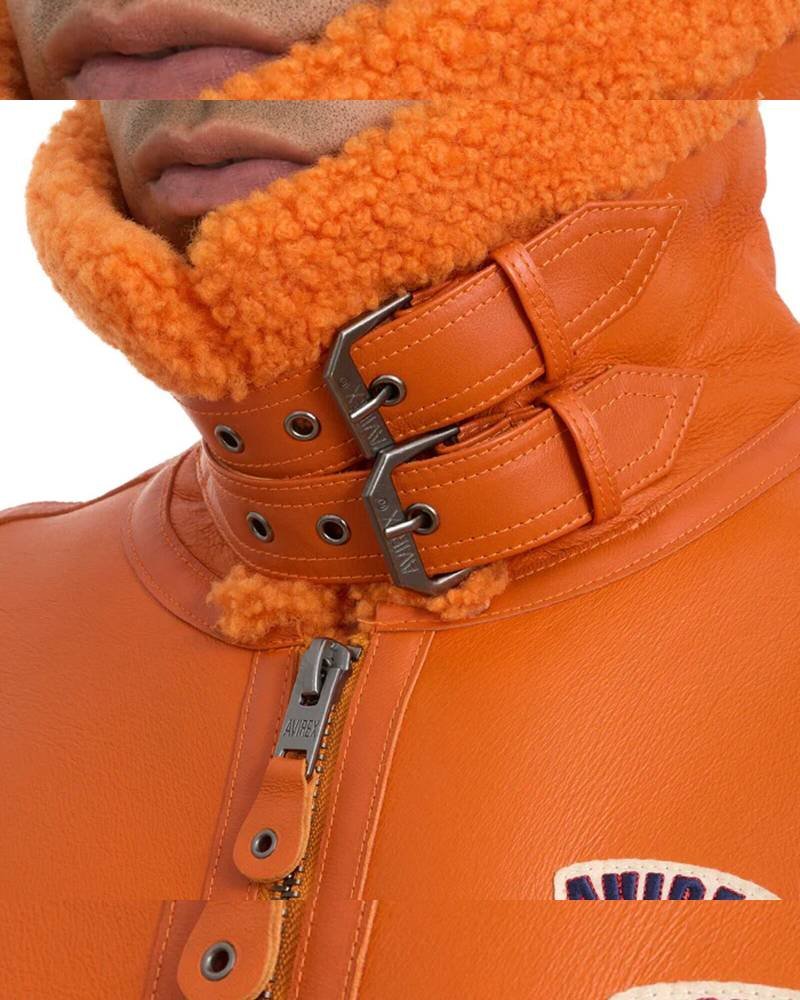 Avirex Icon B3 Shearling Orange Leather Bomber Jacket NYC Jackets