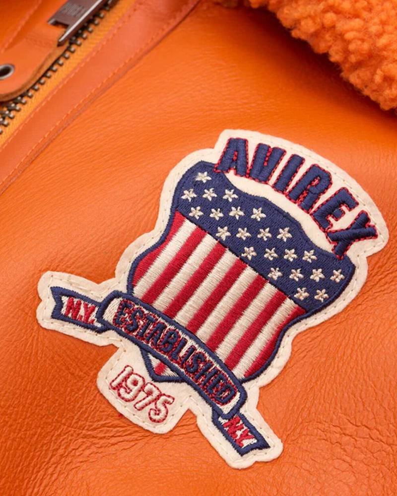 Avirex Icon B3 Shearling Orange Leather Bomber Jacket NYC Jackets