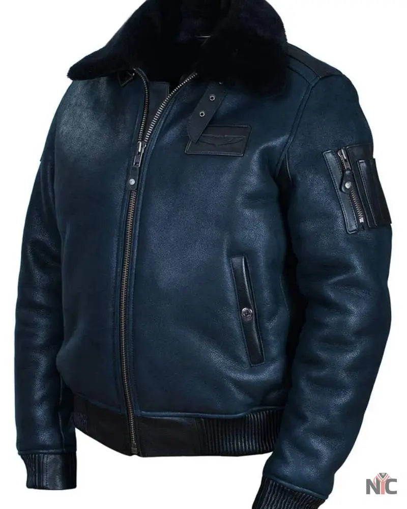 B-15 Fast Eagle Sheepskin Navy Blue Flight Jacket NYC Jackets