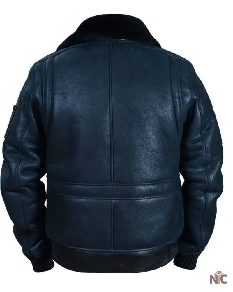 B-15 Fast Eagle Sheepskin Navy Blue Flight Jacket NYC Jackets