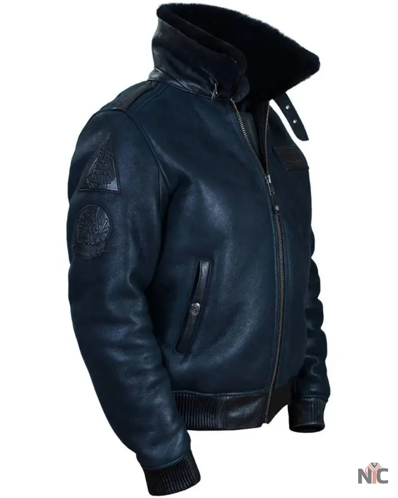B-15 Fast Eagle Sheepskin Navy Blue Flight Jacket NYC Jackets