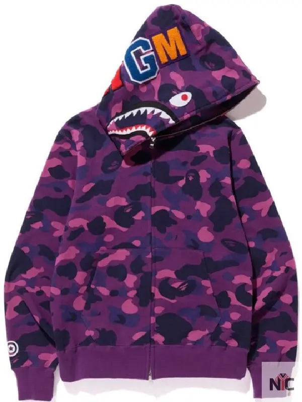 Bape Shark Hoodie Purple Camo NYC Jackets