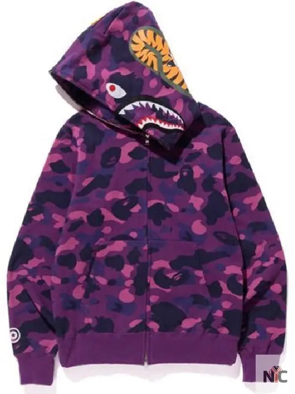Bape Shark Hoodie Purple Camo NYC Jackets