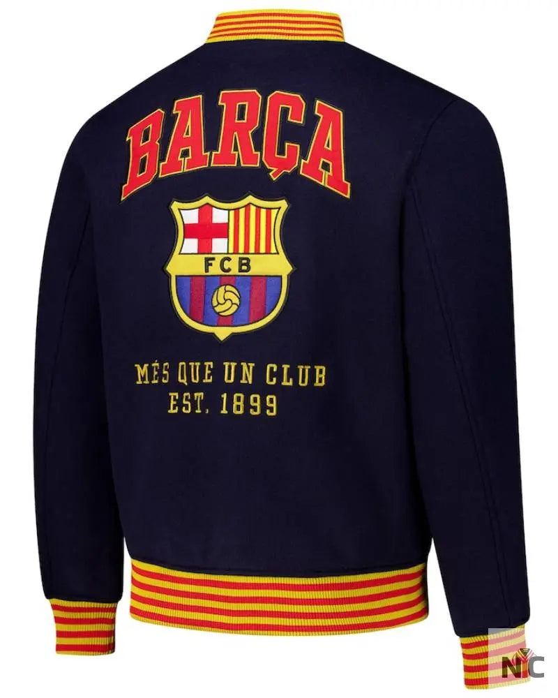 Barcelona Supporter’s Full-Snap Varsity Jacket NYC Jackets