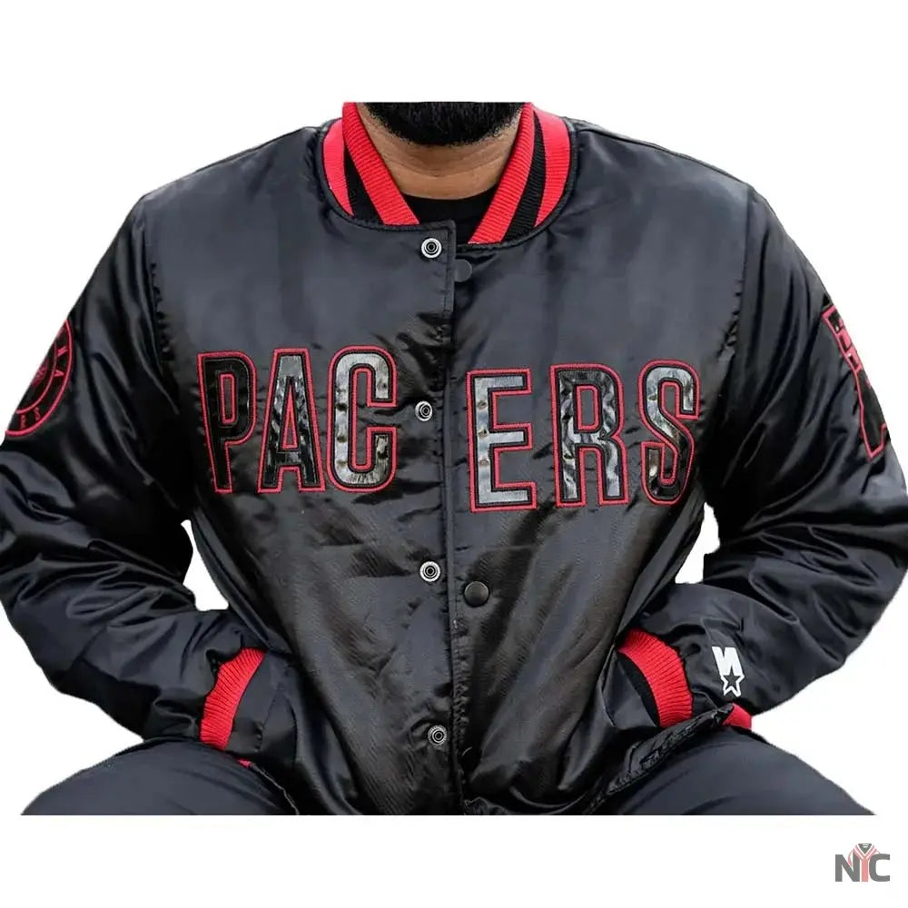 Black Indiana Pacers Satin Jacket NYC Jackets