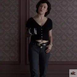 Black V-neck Sweater Worn in Cof­fee Scene of Vi­o­let (Jen­nifer Tilly) NYC Jackets