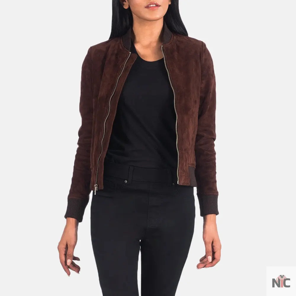 Bliss Brown Suede Bomber Jacket NYC Jackets