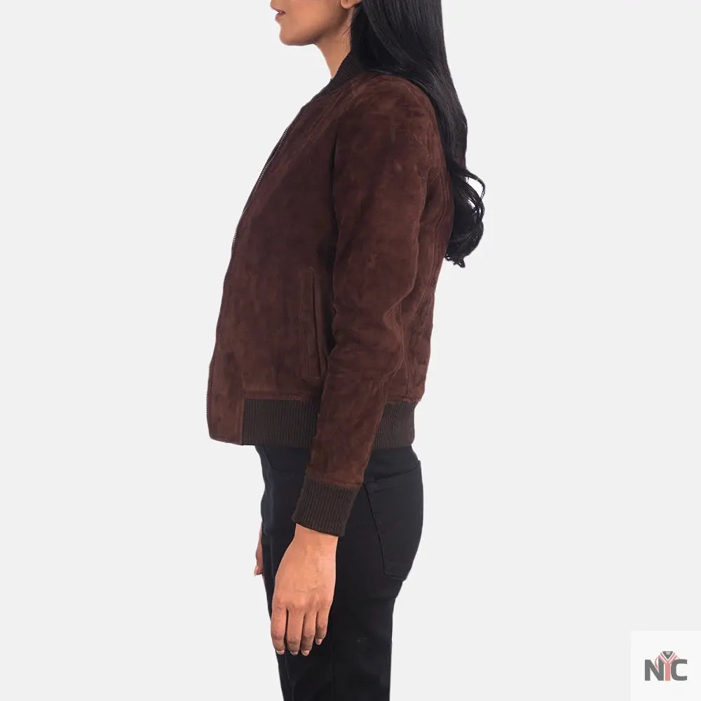Bliss Brown Suede Bomber Jacket NYC Jackets