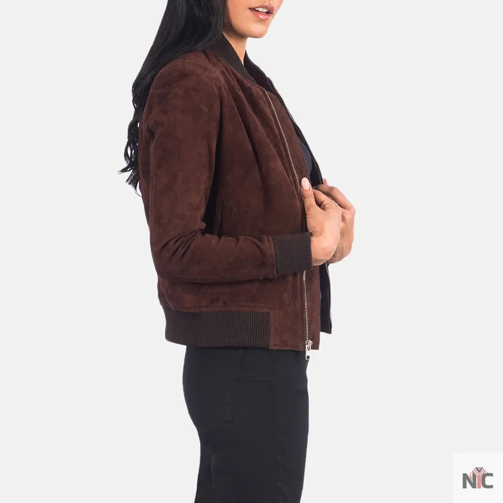 Bliss Brown Suede Bomber Jacket NYC Jackets
