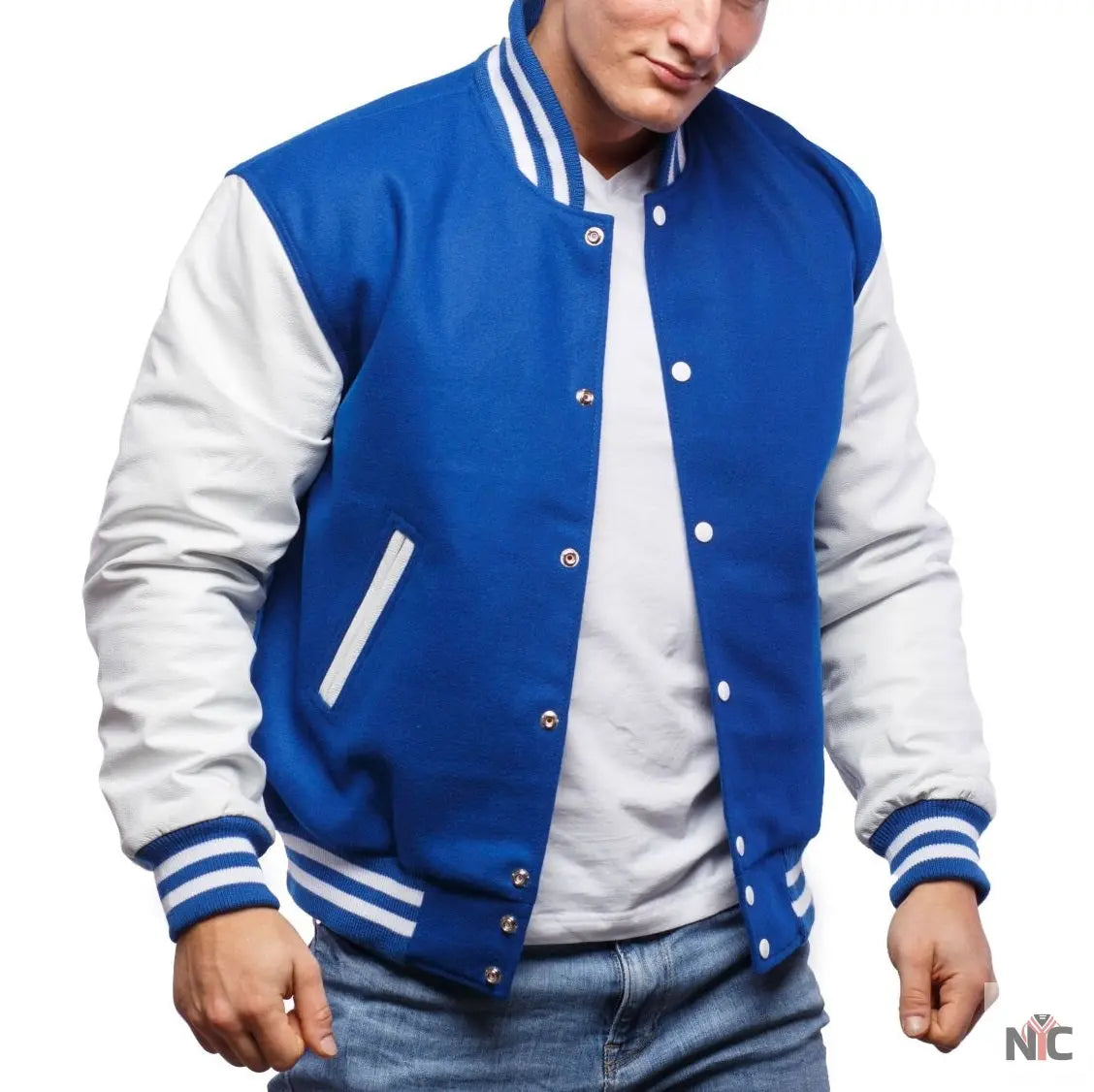 Blue And White Varsity Jacket NYC Jackets