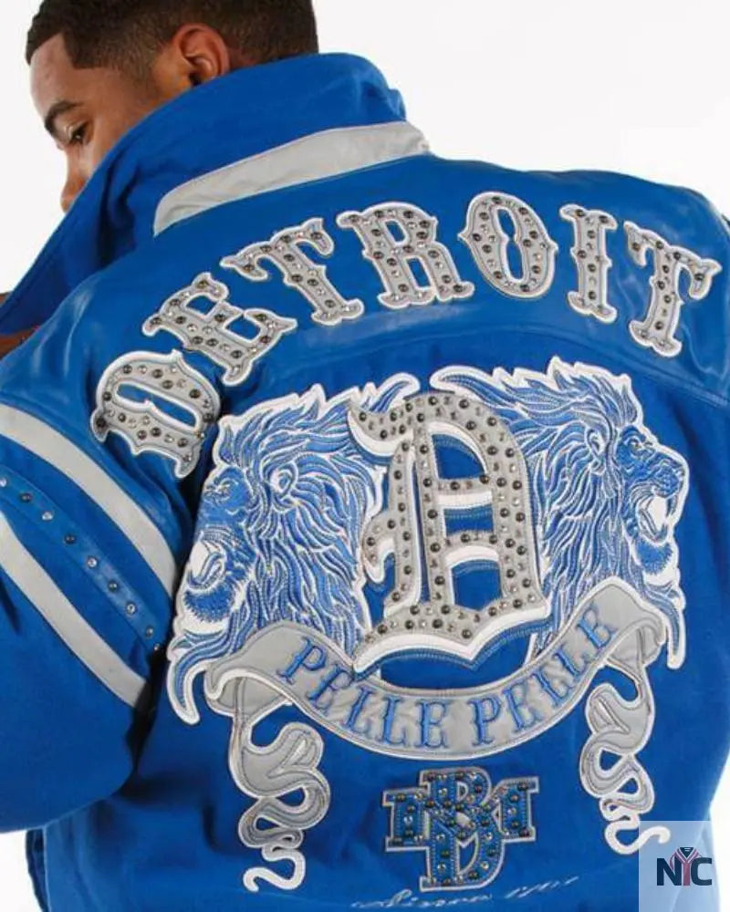 Blue Detroit Lions Pelle Pelle Leather Jacket NYC Jackets