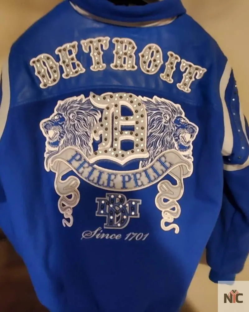 Blue Detroit Lions Pelle Pelle Leather Jacket NYC Jackets