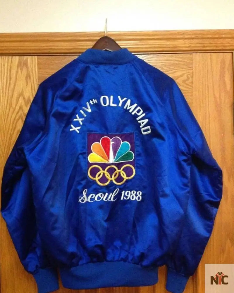 Blue Seoul Korea 1988 NBC Olympiad Satin Jacket NYC Jackets
