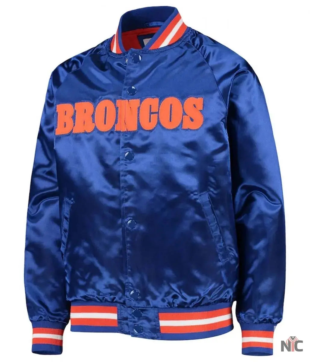 Bomber Denver Broncos Royal Blue Satin Jacket NYC Jackets
