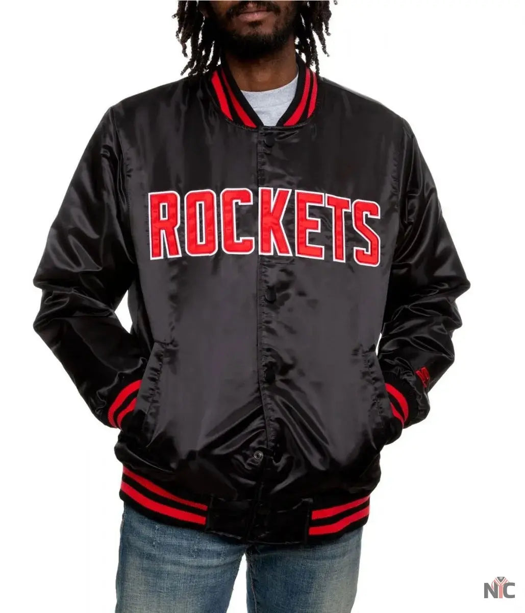 Bomber Houston Rockets Satin Black Jacket NYC Jackets