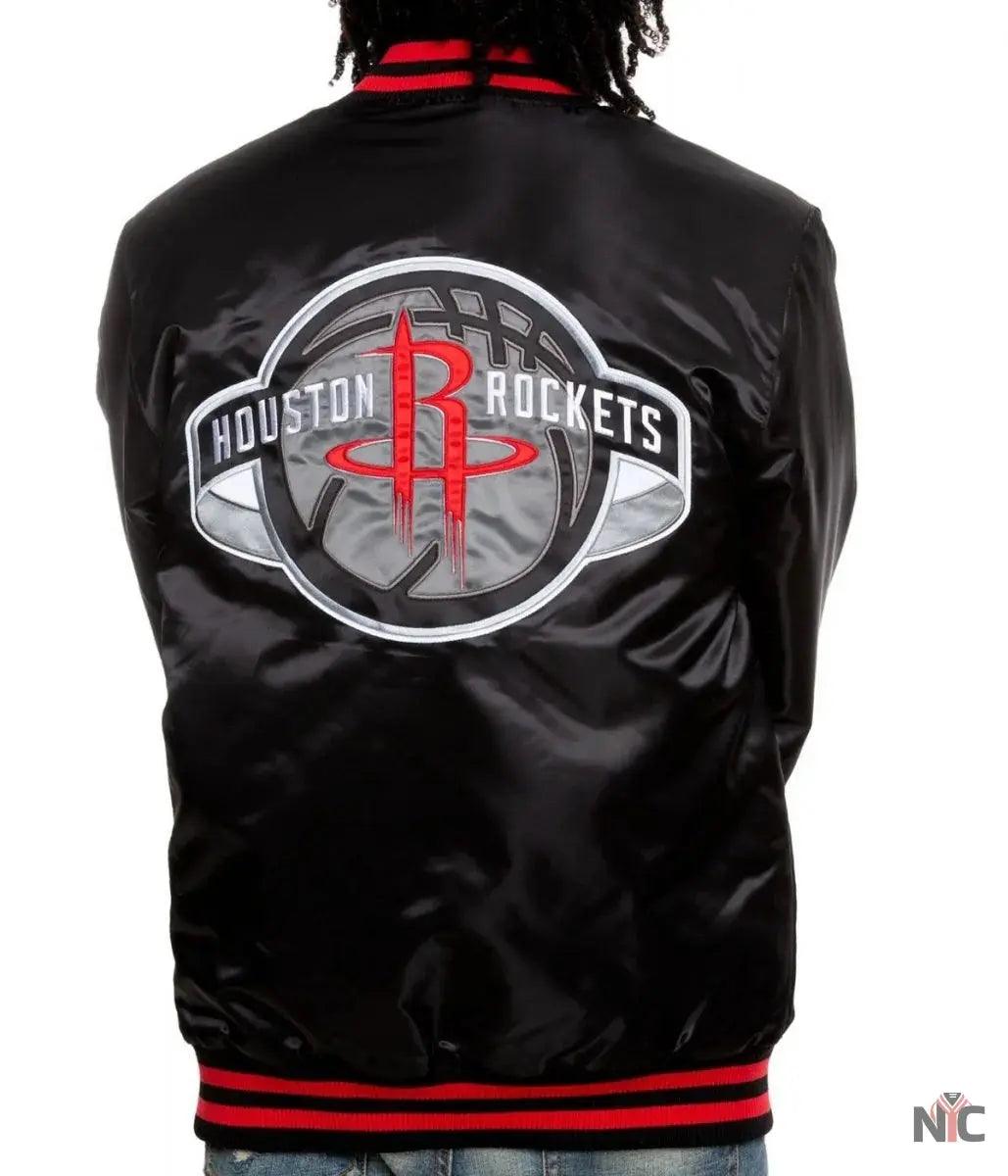 Bomber Houston Rockets Satin Black Jacket NYC Jackets